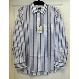 Untuckit Shirt Womens Plus 18 Striped Blue White Long Sleeve Button PINOT PERSE